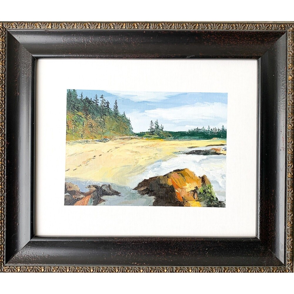 Framed 11x13 Maine Original Oil Painting Landscape Coastal Rocky Beach Signed